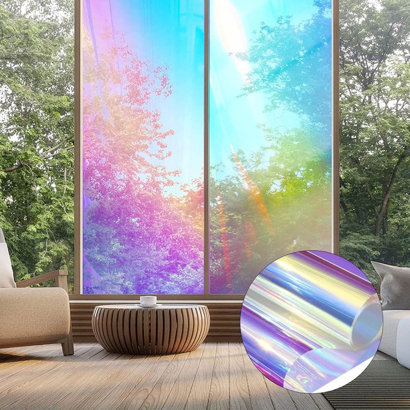 SUMAGITIN Holographic Decorative Iridescent Window Film Adhesive Glass Film Chameleon Rainbow Effect for Home Decal DIY Christmas Party Decoration, 17.7Inch x 10Feet, Cool Color - Image 2